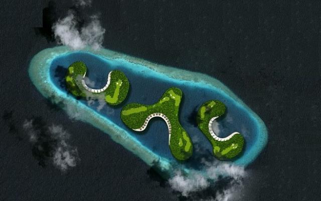 Будущая экзотика Мальдив - плавающее поле для гольфа